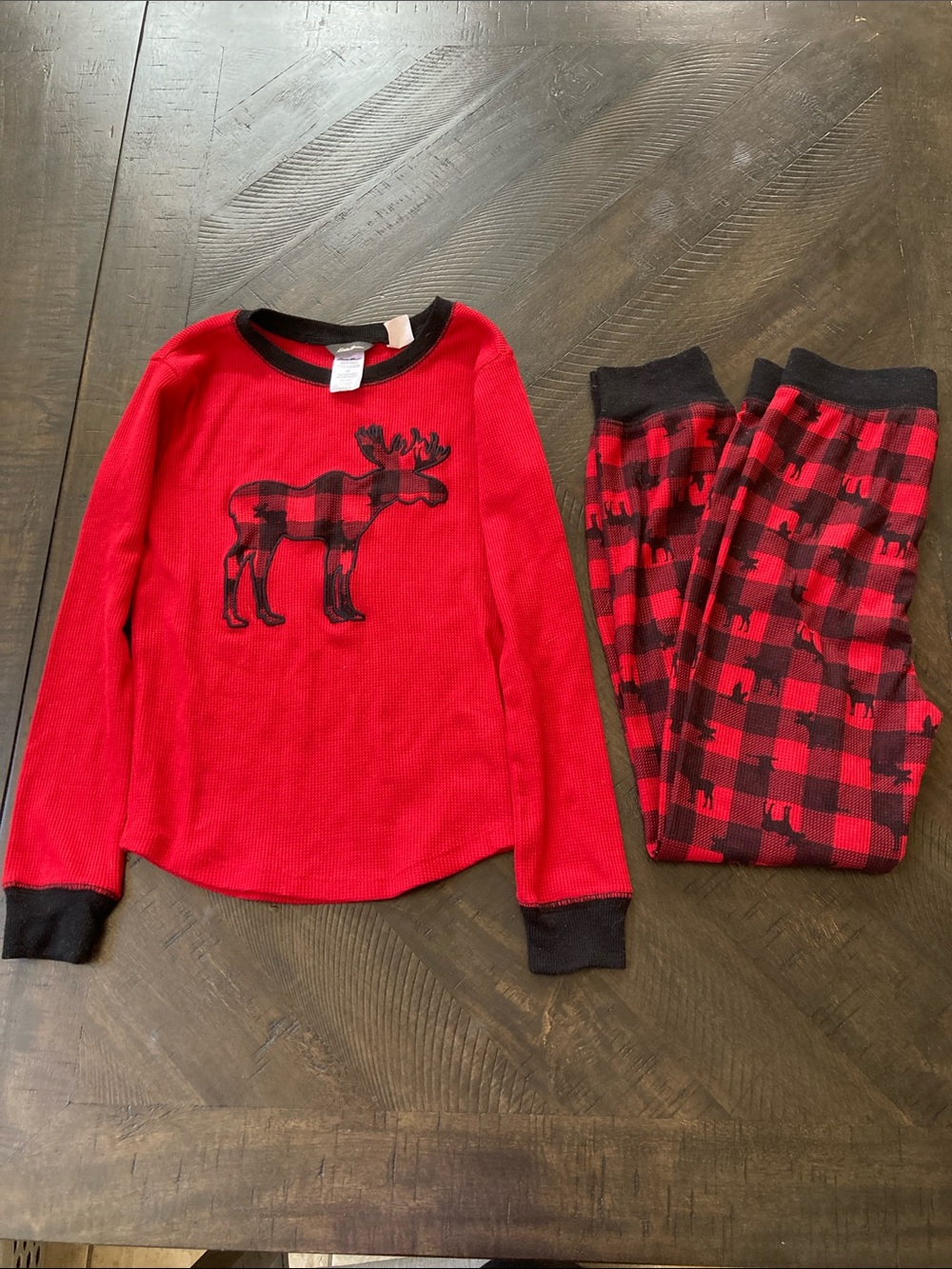 Eddie Bauer Red & Black Moose Buffalo Plaid Kids Pajama Set